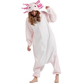 DarkCom Unisex Adult Axolotl Onesie One Piece Pajamas Women Men Sleepwear Cosplay Halloween Costume Christmas Pajamas