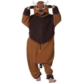 Unisex Adult Buffalo Cow Onesie Pajamas, Cattle Costume Halloween Costume Christmas One-Piece Cosplay