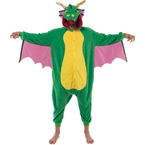 Spooktacular Creations Adult Dragon Pajama, Plush Halloween Dragon Jumpsuit Costume with Pink Wing for Halloween Parties