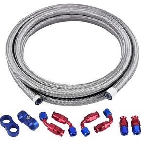 EVIL ENERGY 6AN PTFE Fuel Line Kit, AN6 E85 Fuel Hose Line 10FT Stainless Steel Braided LS Swap EFI PTFE Fuel Line