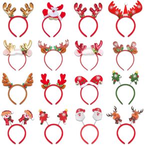 PARTYWIND 16 Styles Christmas Headbands, Cute Antler Reindeer Santa Headband for Kids Adult Women Christmas Costumes, Xmas Holiday Party Supplies Decorations Ornament Accessories