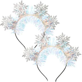 2pcs Christmas Headbands for Women Snowflake Hairbands Tiara Hair Hoop Headpiece for Holiday Party Decoration Women Adults Costume Photo Shoot