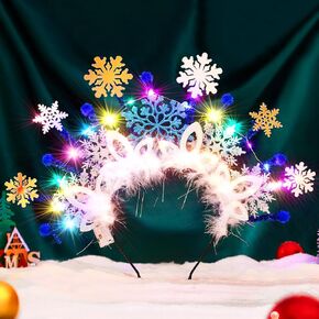 Urieo Christmas Light Up Headband for Women LED Snowflake Hairband Glowing Headbands Costume New Year Festival Party Xmas (Blue) in Kuwait