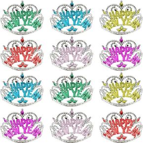 12 Pieces Happy New Year Headband Crown New Years Eve Hats Tiara for Girls Princess New Year Party Favor Headwear