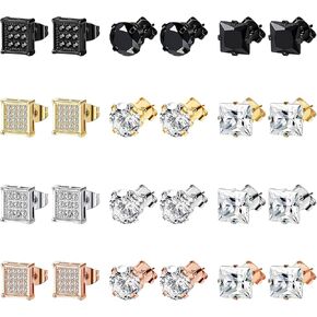NEWITIN 12 Pairs Stainless Steel Stud Earrings for Men Hypoallergenic Earrings Inlaid Cubic Zirconia Men Earrings Hoop Earrings Stud Earrings for Women Men