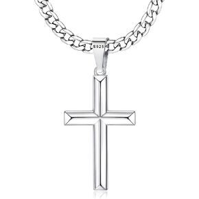 MILACOLATO 925 Sterling Silver Cross Necklace for Men Women, 5mm Stainless Steel Diamond-Cut Durable Figaro Link Chain or Cuban Link Curb Chain for Men, Mens Silver Crucifix Cross Pendant Necklaces Jewelry 16-30 Inches