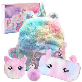 Girls Unicorn Academy Toys Gifts for Age 4 5 6 7 8 9 10 Year Old Kids Christmas New Year Gifts Unicorn School Study Supplies Mini Toddler Backpack/Pencil Case/Crossbody Bag/Purse/Diary with Lock