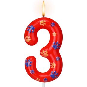Number 4 Dog Paw Birthday Candles Dog Patrol Toppers Candles Blue Yellow and Red Dog Paw Numeral Birthday Cake Topper for 4 Year Old Boy Girl Paw Birthday Decoration Dog Patrol Party Supplies