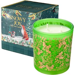 Christmas Scented Candle - 6oz Soy Wax Candle, Snowy Christmas, Infused with Snowy Christmas Aroma - Pink & Gold Gift Box Packaged for Christmas Holiday Season Gift