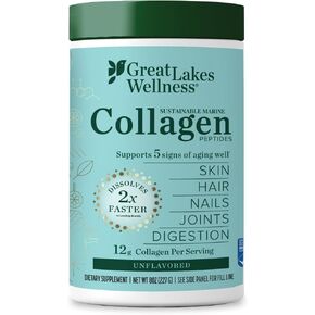 Great Lakes Wellness Sustainable Marine Collagen Peptides for Skin, Hair, Nails, Joints & Digestion - Unflavored - Quick Dissolve Hydrolyzed, Wild Caught, MSC Certified, Non-GMO, Keto, Kosher - 8 oz