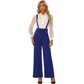 Allegra K Casual Office Overall for Women's Adjustable Straps Wide Leg Suspenders Jumpsuits