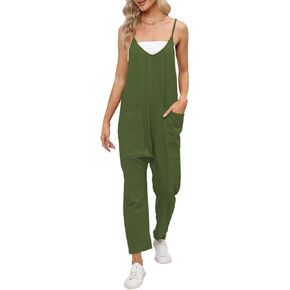 DEEP SELF Women's Loose Casual V Neck Sleeveless Jumpsuits Adjustable Spaghetti Straps Harem Long Pants Overalls With Pockets