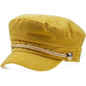 Women Ladies Hat Corduroy Captain's Breton Cap Beatles Lennon Newsboy Cadet Black, Yellow, One Size