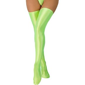 FEOYA Shiny Thigh High Stockings for Women Oil Glossy Over Knee Socks Metallic Bright Tights Party Club Cosplay