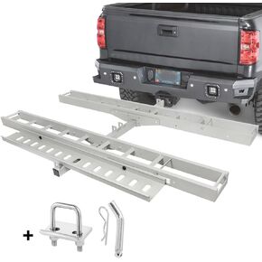 Dual Motorcycle Hitch Carrier, Lightweight Robust Aluminum Dirt Bike Hitch Carrier with 4.4FT Longer Ramp and Hitch Tightener, Fits 2" Receiver, 5.5" Wide Tire