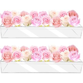 4Pcs Acrylic Flower Vase with 64 Holes,63 inch Decorative Long Clear Vase Modern,Rectangular Acrylic Vases Clear Floral Centerpiece for Dining Table Reception Home Party Decorations