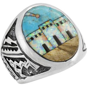 Turquoise Ring Sterling Silver 925 for Men Genuine Gemstones Size 9 to 13