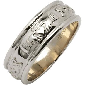 Biddy Murphy Men's Irish Claddagh 925 Sterling Silver Wedding Ring 1/4" Band, Traditional Celtic Jewelry Made In Ireland & Crafted by Irish Artisan Jewelers Co. Wicklow