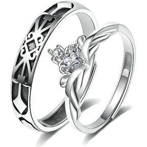 Couples Matching Promise Rings for Women, Men, Her, Him, Best Friend - Set of 2 Adjustable Engagement Wedding Rings, Gift Wrap