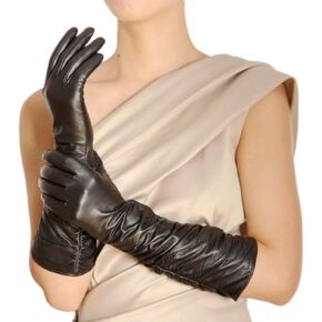 Womens Winter Long Evening Dress Texting Touchscreen Leather Gloves Sleeves Fleece Lined Ruched Elbow Length Costume