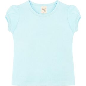 Lilax Girls' Basic Short Puff Sleeve Round Neck Cotton T-Shirt