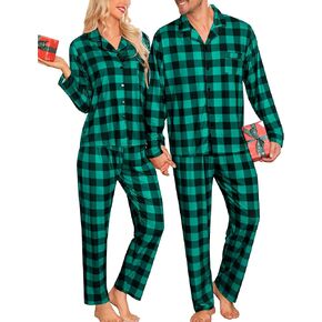SWOMOG Matching Couple Pajamas Christmas Pjs Long Sleeve Holiday Sleepwear Lightweight Soft Loungewear for Men and Women