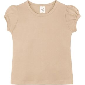 Lilax Girls' Basic Short Puff Sleeve Round Neck Cotton T-Shirt