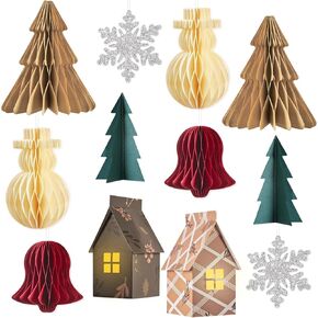 9PCS Mini Christmas Paper Fans Decorations Paper Hanging Snowflake Ornament for Christmas Tree Boho Paper Hanging Paper Decorations for Holiday Christmas Indoor Home Decor
