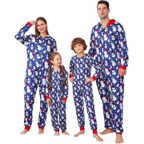 PYAEAS Christmas Onesie Pajamas Family Vacation Novelty One-piece Hooded Matching PJs Allover Pattern Sleepwear Nightwear