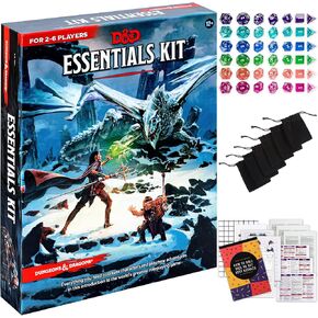 Dungeons and Dragons Essentials Kit - Starter Set Extra 6 Dice Sets, Flannel Bags, Master Screen, Figures, New Heroes, Dice Guide, Statistic Sheets - DND 5th Edition Rolling Board Game