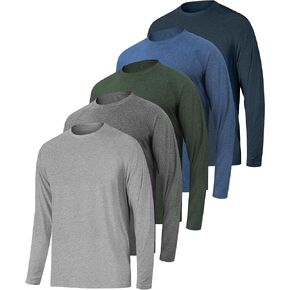Mens Athletic Long Sleeve Shirts 5 Pack Workout Running Tee Tops Quick Dry UPF 50+ Sun Fishing Active T-Shirt