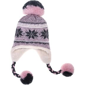 Dosoni Winter Hats for Women Knit Beanie Soft Warm Fleece Lined Long Ear Straps Snow Ski Cap with Pompom
