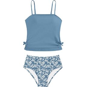 Girls Tankini Swimsuits Two Piece Bathing Suit Drawstring Swimwear Set for Girls 7-14 Years