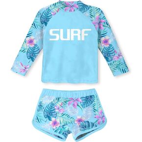 Vogseek 4-10T Girls Rashguard 2 Pieces Long Sleeve Swimsuit Swimwear with Shorts