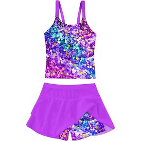 ALISISTER Girls Tankini Swimsuit Two Piece Bathing Suits Summer Beach Swimwear with Shorts for 7-12 Years