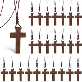 Wood Cross Necklace Bulk for Bible Verse Party Favor Wood Cross Pendant Necklace Wood Cross Crucifix on Cord