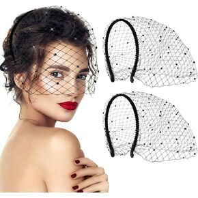 Jansun 2Pcs Black Veil Mesh Veil Headband 1920s Fascinator Headpiece Birdcage Veil Bridal Wedding Tea Party Fascinator Veil for Women Girl