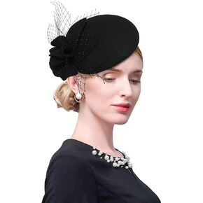 Wool Fascinator Pillbox Hat Winter British Wool Felt Hat for Women Wedding Church Hat Flower Fedoras