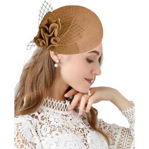 British Style Pillbox Hat Women Church Wedding Winter Vintage Fascinator Beret 100% Wool Felt Hat with Veil
