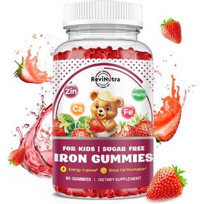 Iron Supplement Gummies for Kids - with Calcium, Zinc, Kids Multivitamin with Iron Gummies - Immune Support, Blood Builder & Energy Support for Iron Deficiency, Anemia, Vegan - 60 Gummies