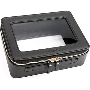 Aveniee Clear Makeup Bag, Travel Cosmetic Case Toiletry Bag, Heavy Duty Make up Organizer for Women, Portable Car Organizer Bag with Clear Windows & Gold Zippers(White)