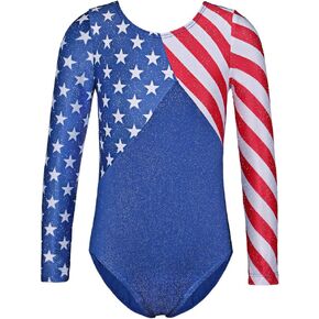 TFJH E One-Piece Sparkle Long Sleeve Gymnastics Leotard for Girls Athletic Tank Bodysuit 3-14Y