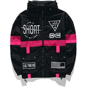 perdontoo Mens Casual Lightweight Drawstring Hooded Windbreaker Jacket (Small, Black-2)