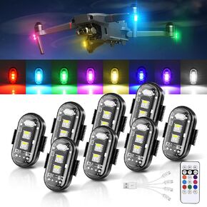 Wireless LED Strobe Lights Remote Control, 8 Colors USB Charing Waterproof Anti-Collision Flashing Emergency Warning Lights for Car Motorcycle Drone Aircraft Bike 8PCS