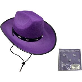 Cosmic Chameleon Purple Western Cowboy Hat with Metal Studs Band with Paisely Bandana