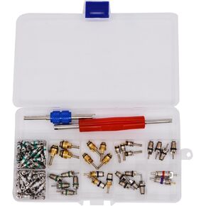 مجموعة سدادات أساسية لصمام تكييف الهواء مكونة من 102 قطعة - مناسبة عالميًا لمكيفات هواء السيارة R12 وR134a والتبريد وإصلاح صمام الإطارات مع أداة تثبيت مزدوجة الرأس in Kuwait