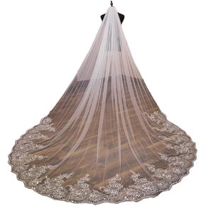Wedding Lace Veil Women's Long Cathedral Veils for Brides Luxurious Tulle Bridal Veils with Comb White/Ivory