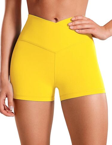 CRZ YOGA Womens Butterluxe Crossover Biker Shorts 3 Inches - Criss Cross High Waisted Workout Yoga Shorts Buttery Soft in Saudi Arabia