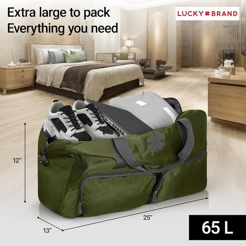 Lucky Travel Duffel Bags 65L, Gym Bag, Travel Bag & Large Duffle Bag for Men, Foldable Overnight Weekender Bags for Women & Men with Adjustable Shoulder Strap, Loden Green in Saudi Arabia