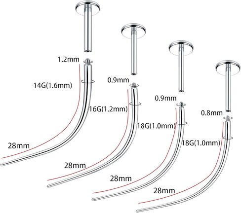 Oveta ثقب تفتق الفولاذ المقاوم للصدأ 14G 16G 18G إدراج دبوس تفتق لأداة ثقب المجوهرات الخيوط الداخلية in Kuwait